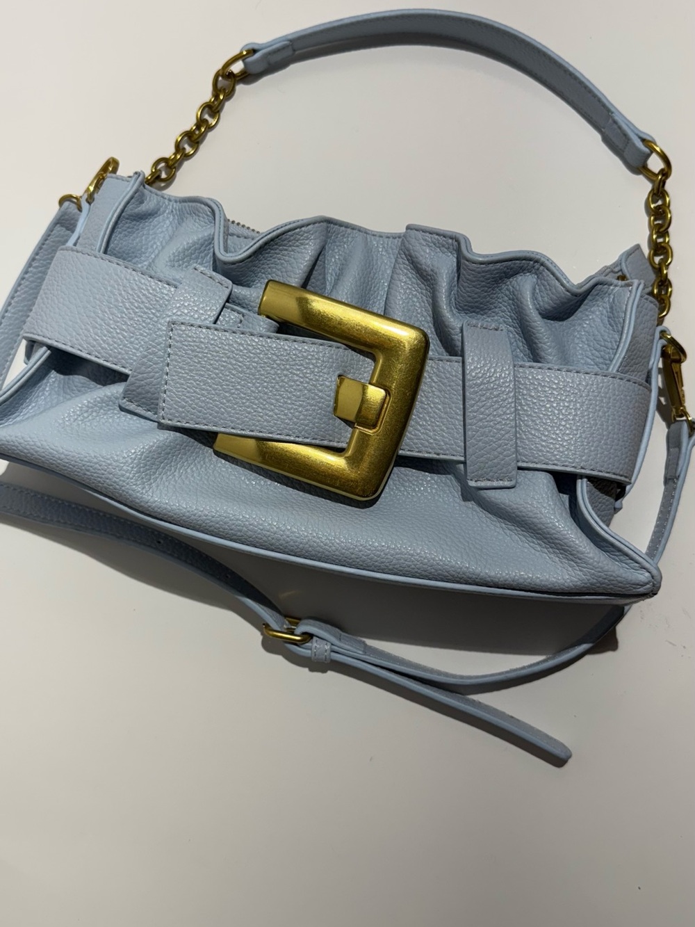Anthropologie Petite Moments Light Blue Women’s Shoulder Belt Bag Gold Buckle - Picture 2 of 9
